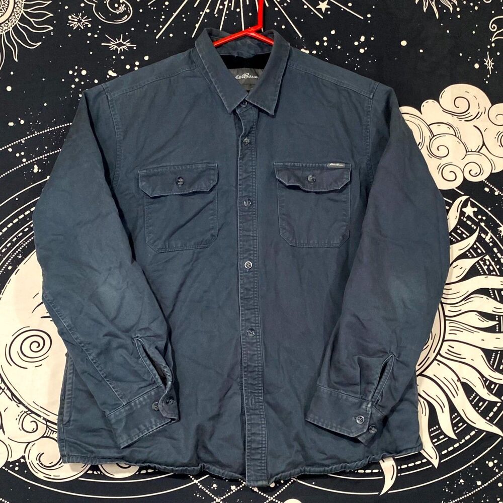 Eddie Bauer Button-Up Shirt Men's XL Blue Fleece-Lined Western Workwear Travel